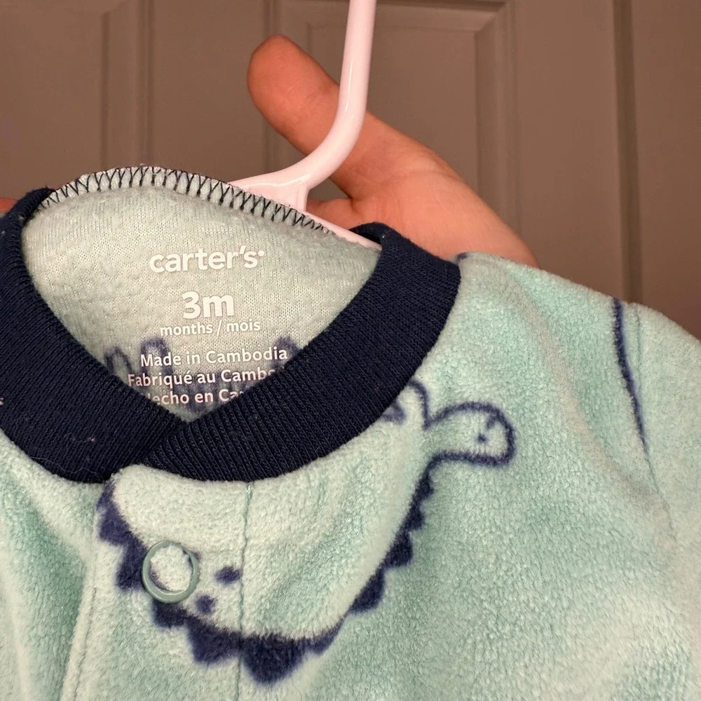 Carters Baby Fleece Footed Pajamas Teal Dinosaur Print‎ Size 3 Months